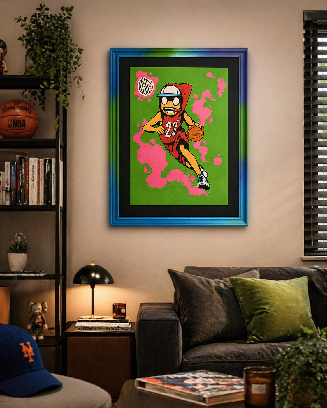 Basketball Flow artwork shown styled in a room