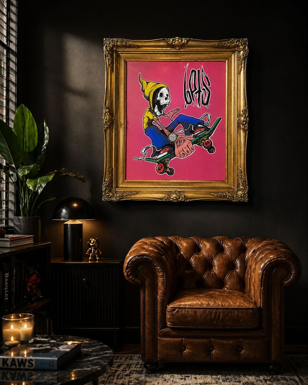 COPE original artwork in a styled interior