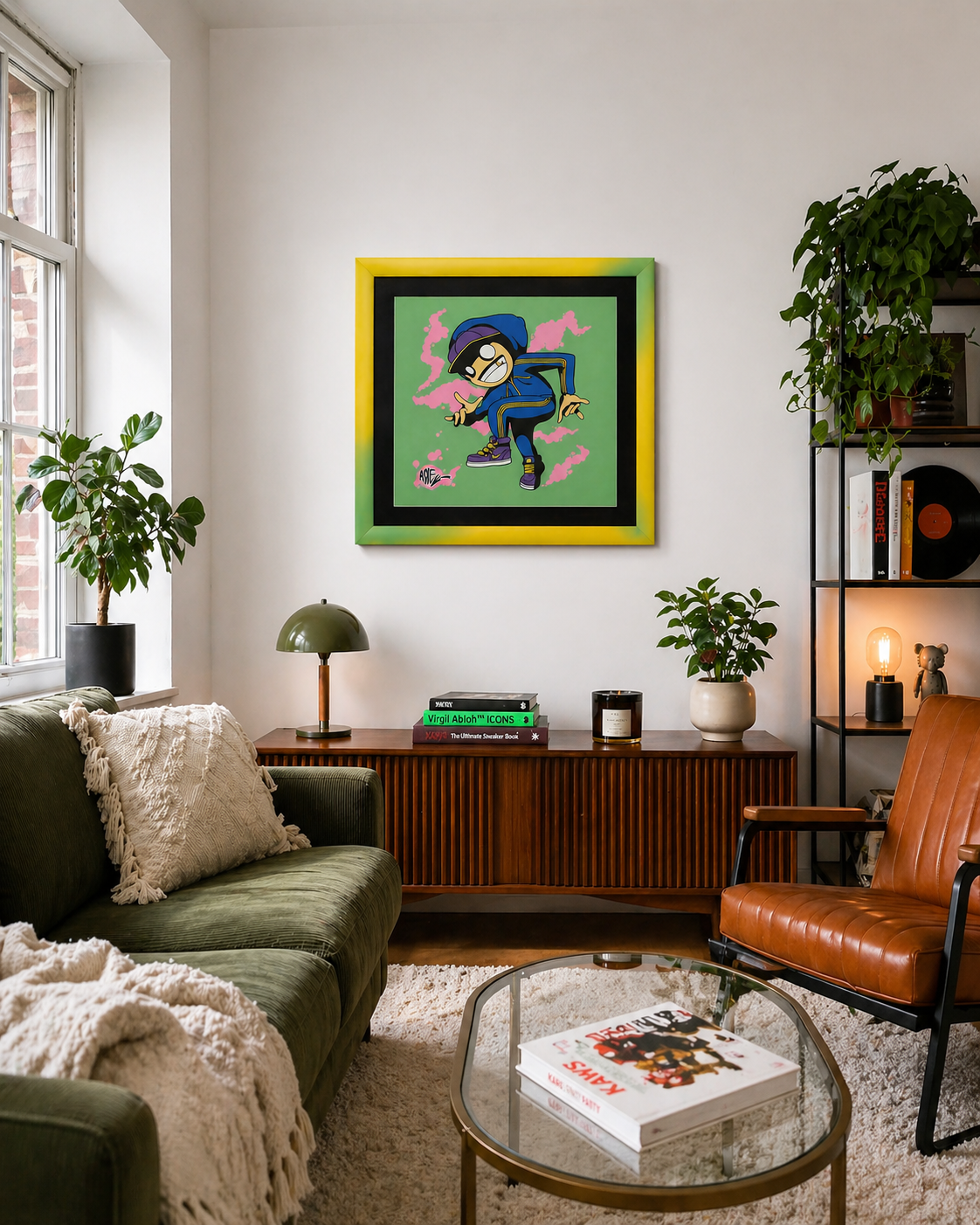 Funked Up artwork shown in a styled room